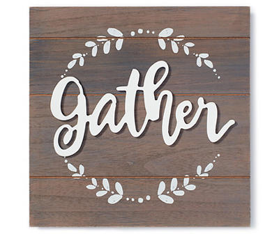 "Gather" Gray Wash Wood Plank Wall Plaque