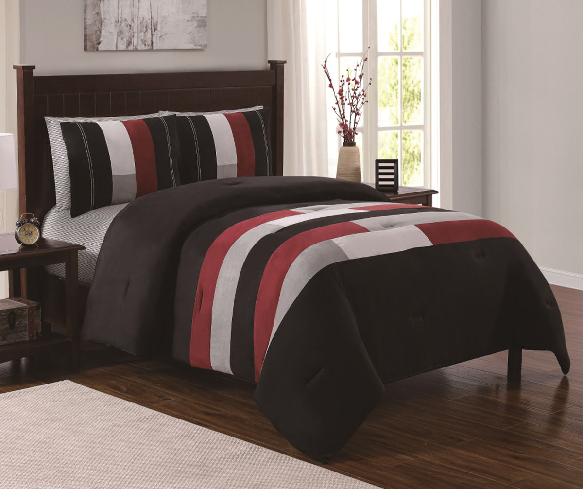 Red and black queen comforter deals set