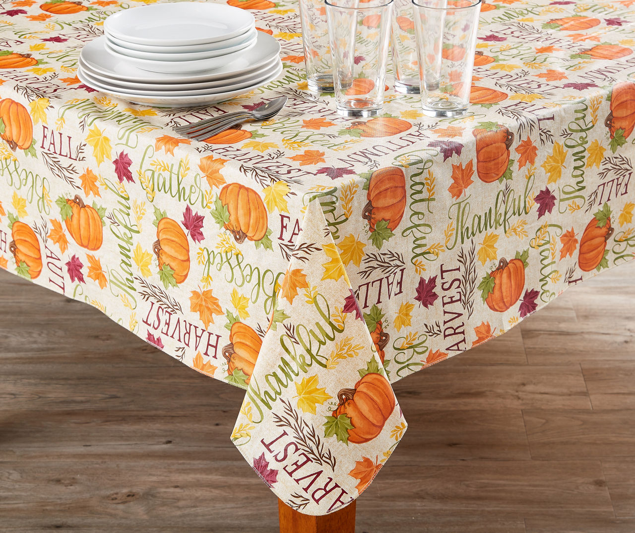 Harvest Typography PEVA Tablecloth, (52
