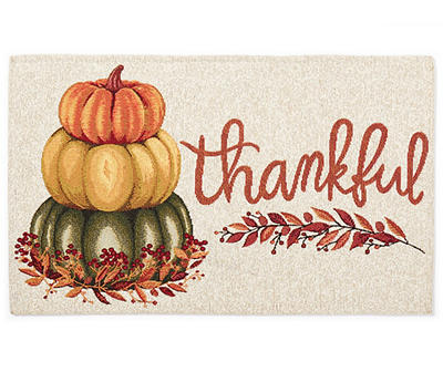 "Thankful" Stacked Pumpkins Indoor Accent Rug, (18" x 30")