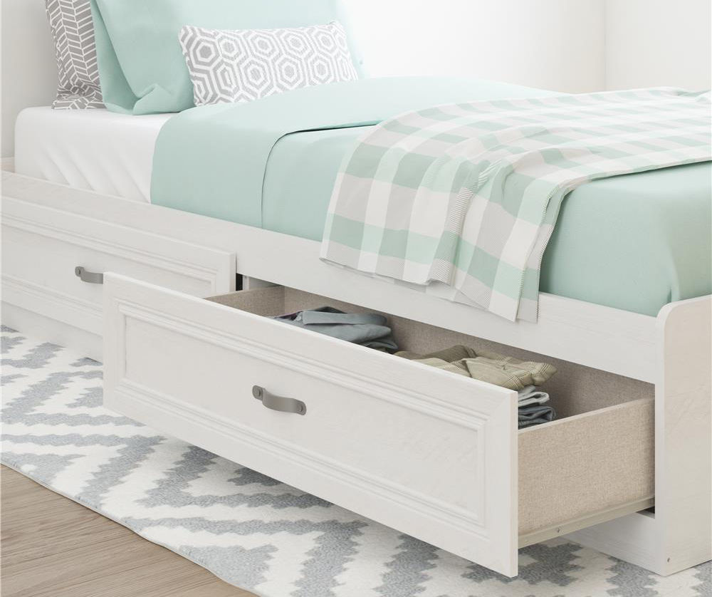 White twin bed store with drawers