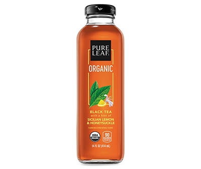 Pure Leaf Tea House Organic Black Tea with Sicilan Lemon & Honeysuckle 14 Fluid Ounce Single Glass Bottle