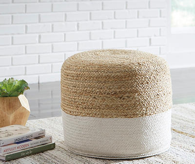 Signature Design By Ashley Sweed Valley Natural & White Round Pouf - Big Lots