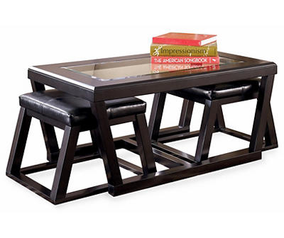 Kelton Coffee Table with Nesting Ottomans