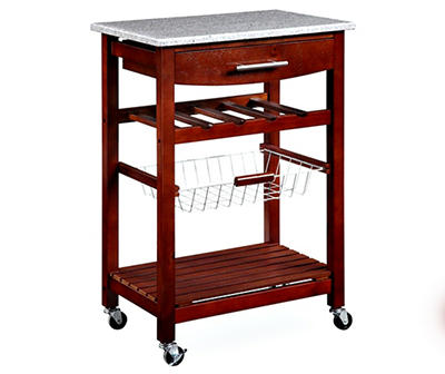 Clinton Wenge Brown Granite Top Mobile Kitchen Cart with Storage