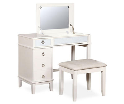 Piper White Mirror Vanity Set with Stool