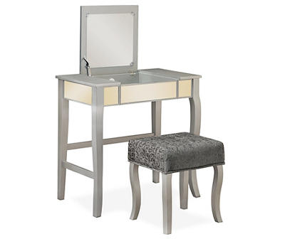 Betty Silver Mirror Vanity Set with Stool