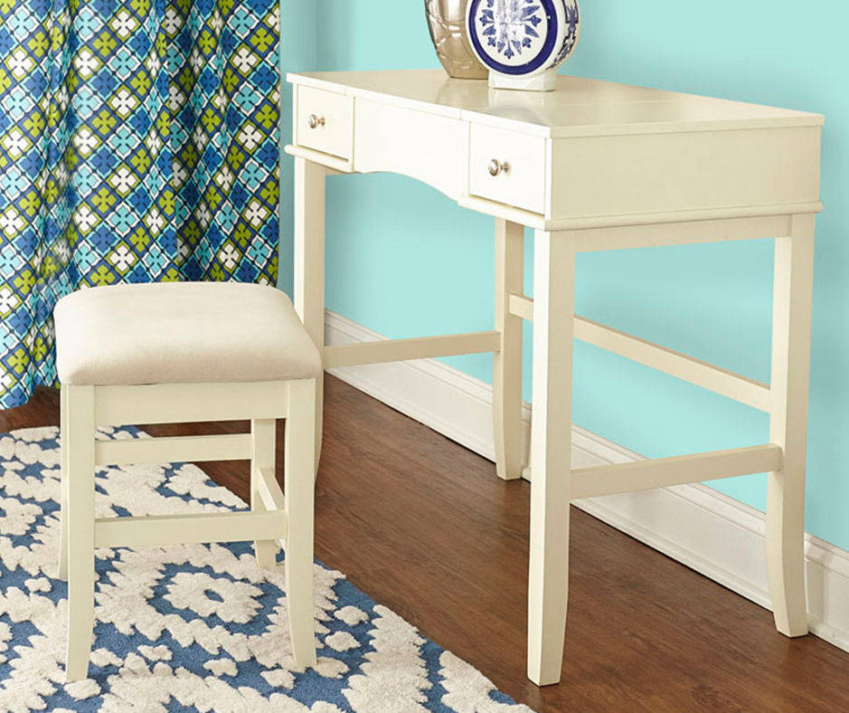 Caroline Cream Mirror Vanity Set with Stool