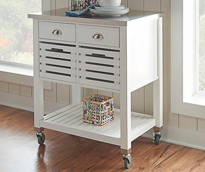 Laurie White Steel Top Kitchen Cart with Drawers