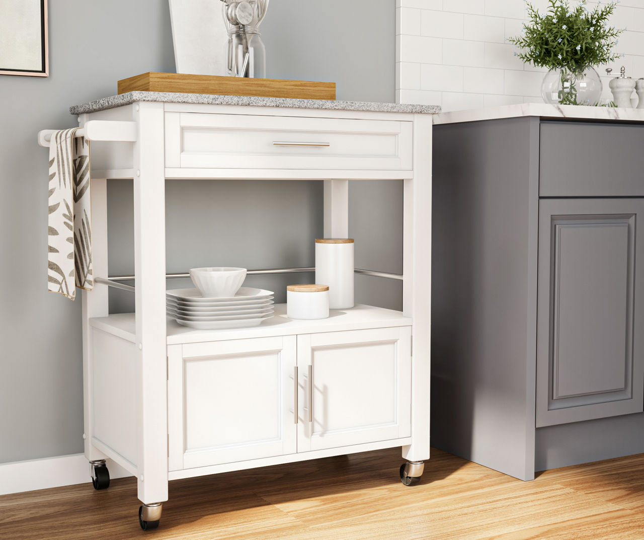 Brantley Granite Top Rolling Kitchen Cart with Towel Rack, Color: White -  JCPenney