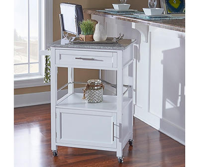 White Granite Top Kitchen Cart with Storage