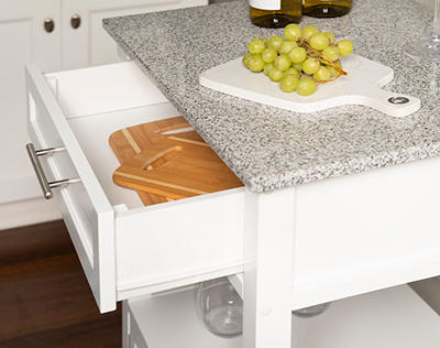 White Granite Top Kitchen Cart with Storage