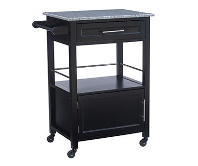 Ree Black Granite Top Kitchen Cart with Storage