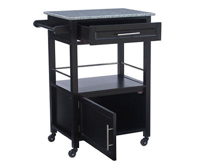 Ree Black Granite Top Kitchen Cart with Storage