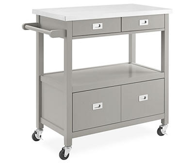 Gray Steel Top Kitchen Cart with Drawers