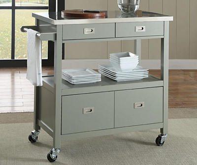 Gray Steel Top Kitchen Cart with Drawers