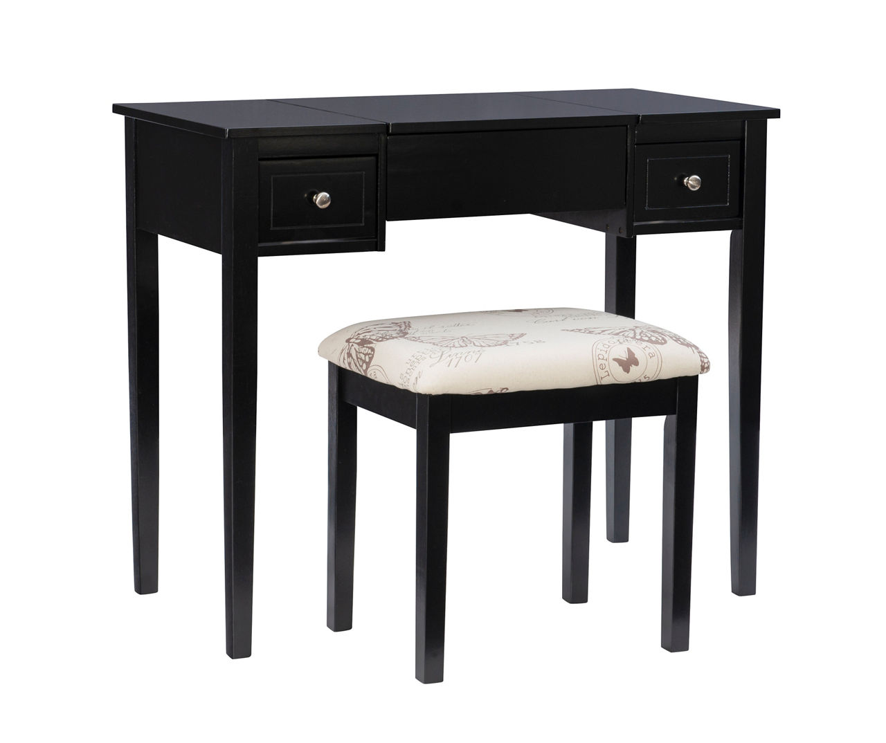 Black Butterfly Mirror Vanity Set with Stool