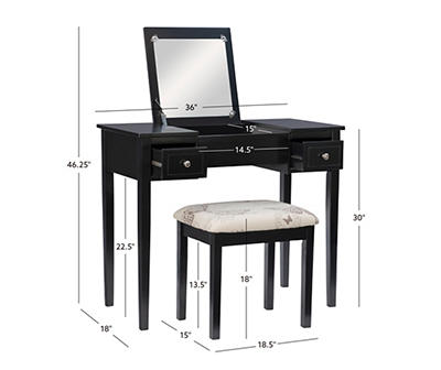 Black Butterfly Mirror Vanity Set with Stool