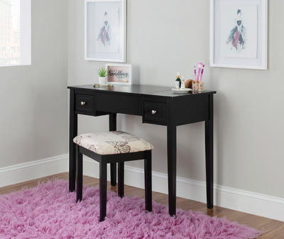 Black Butterfly Mirror Vanity Set with Stool