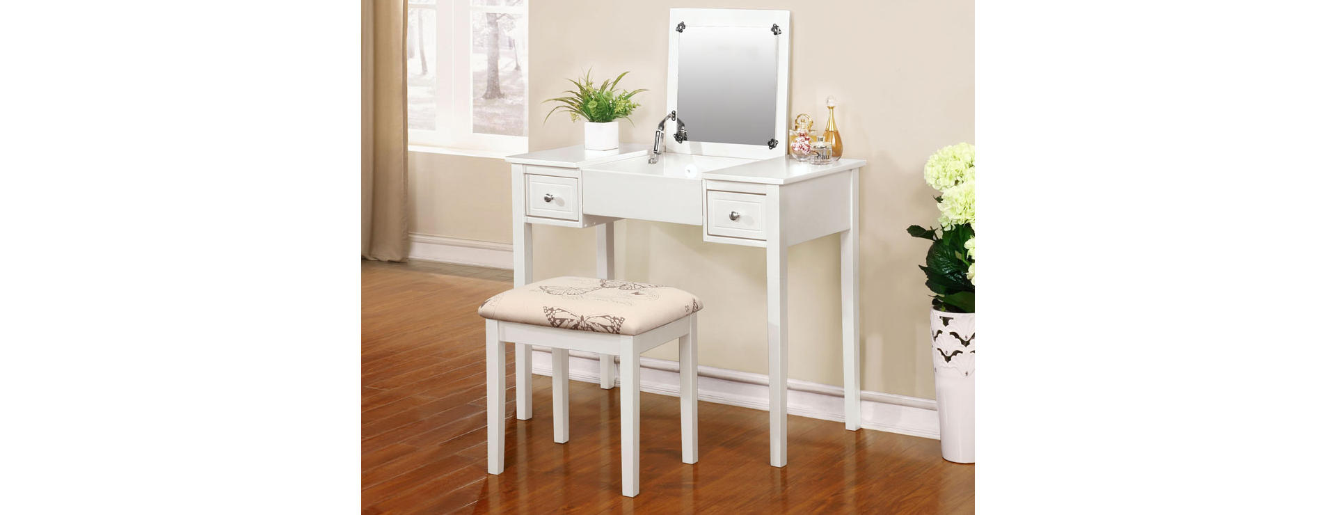 Butterfly Mirror Vanity Set with Stool - Big Lots