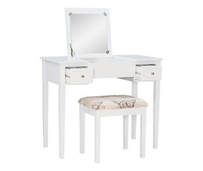 Whitney White Butterfly Mirror Vanity Set with Stool