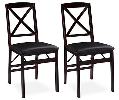 Espresso Cross Back Folding Chairs, 2-Pack