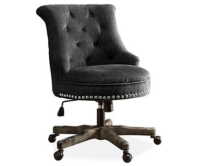 Charcoal Gray Button Tufted Office Chair with Wood Base