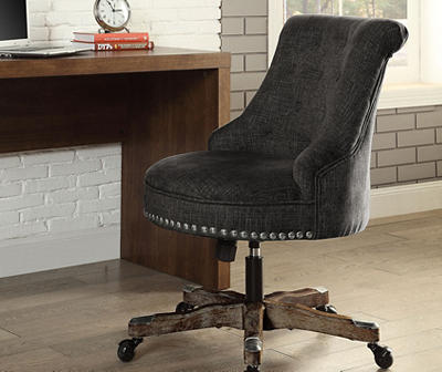 Charcoal Gray Button Tufted Office Chair with Wood Base