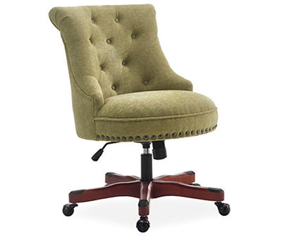 Green Button Tufted Office Chair with Walnut Base