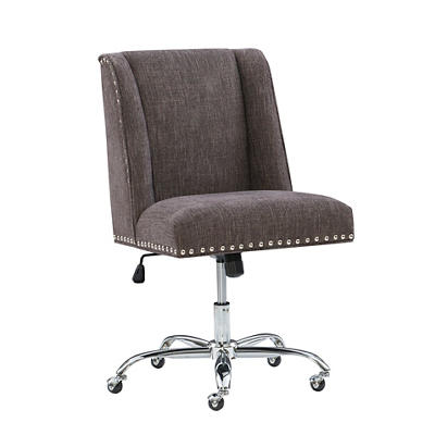 Charcoal Gray Square Back Office Chair with Nailhead Trim