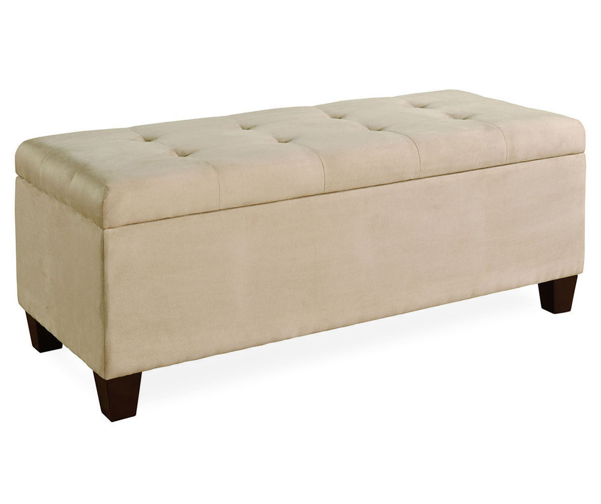 Erin Beige Padded Shoe Storage Ottoman | Big Lots