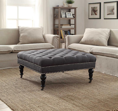 Claire Charcoal Square French Country Ottoman