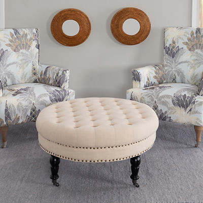 Claire Cream Round French Country Ottoman