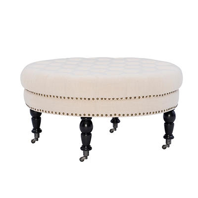 Claire Cream Round French Country Ottoman