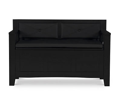 Black Padded Faux Leather Storage Bench