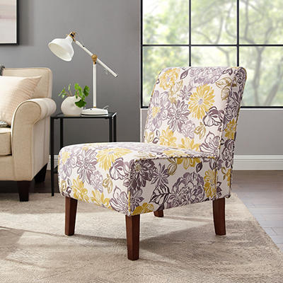 Shleby Gray & Yellow Floral Armless Accent Chair