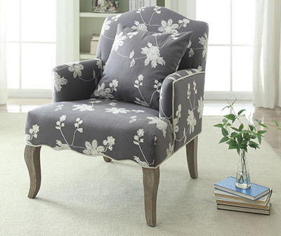 Gray Floral Bergere Armchair