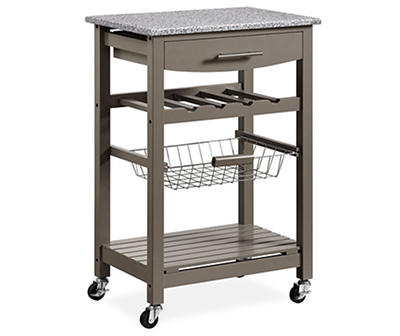 Smith Gray Granite Top Kitchen Cart with Storage Basket