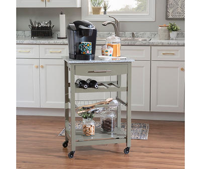 Smith Gray Granite Top Kitchen Cart with Storage Basket