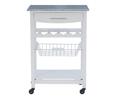 Smith White Granite Top Kitchen Cart with Storage Basket