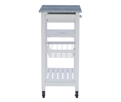 Smith White Granite Top Kitchen Cart with Storage Basket