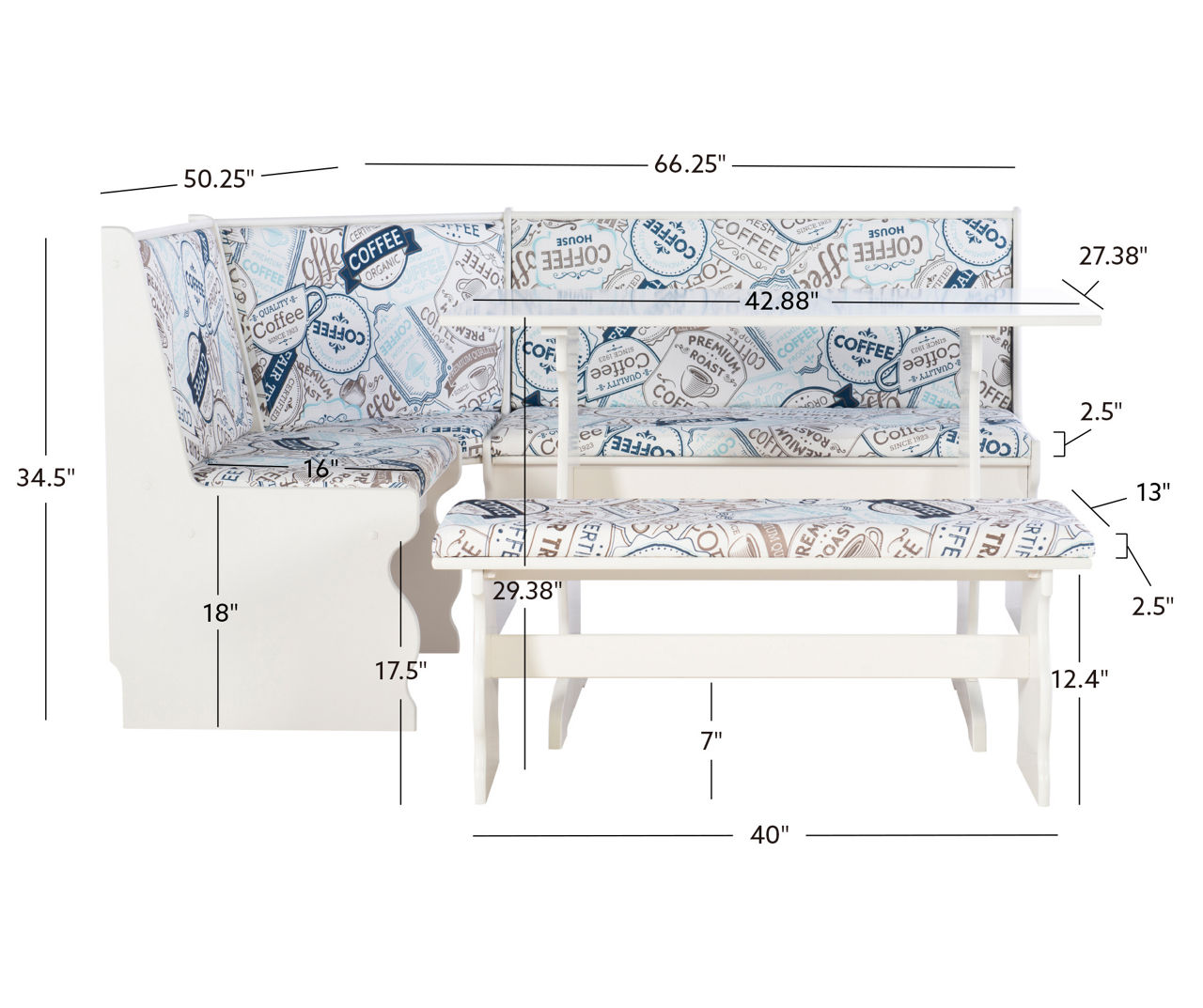 Maggie 3-Piece Breakfast Dining Nook with Coffee Cushions