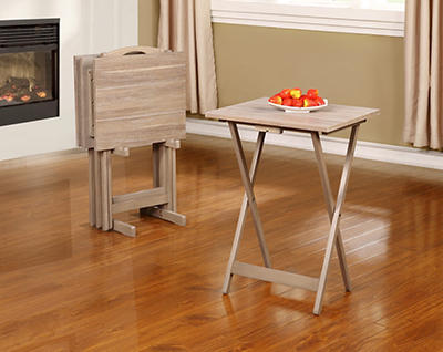 Booth Wood Tray Tables with Stand, 5-Piece Set