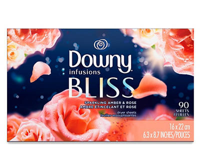 Downy Infusions Fabric Softener Dryer Sheets, Bliss, Sparkling Amber & Rose, 90 count