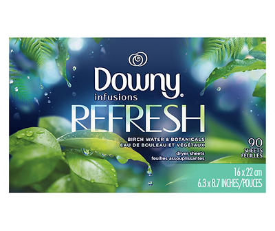 Downy Infusions Fabric Softener Dryer Sheets, Refresh, Birch Water & Botanicals, 90 count