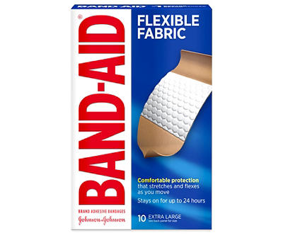 Band-Aid Brand Sterile Flexible Fabric Adhesive Bandages, Comfortable Flexible Protection & Wound Care for Minor Cuts & Scrapes, Designed to Cushion Painful Wounds, Extra Large Size, 10 ct
