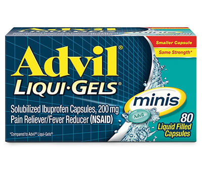 Advil Liqui-Gels minis Pain Reliever and Fever Reducer, Ibuprofen 200mg for Pain Relief - 80 Liquid Filled Capsules