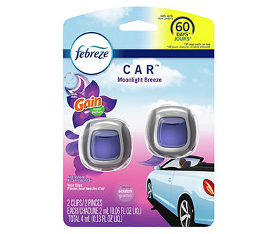 Febreze Car Odor-Eliminating Car Freshener Vent Clip Gain Moonlight Breeze, .2 mL Car Vent Clip, Pack of 2