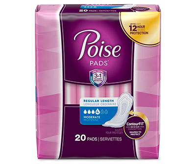 Poise Incontinence Pads, Moderate Absorbency, Regular, 20 Count