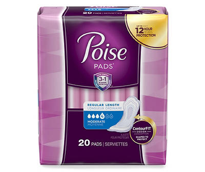 Poise Incontinence Pads & Postpartum Incontinence Pads, 4 Drop Moderate Absorbency, Regular Length, 20 Count (Packaging May Vary)